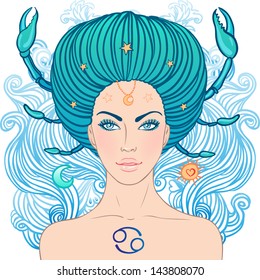Illustration Cancer Zodiac Sign Beautiful Girl Stock Vector (Royalty ...
