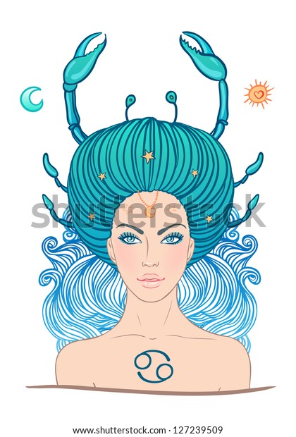 Illustration Cancer Zodiac Sign Beautiful Girl Stock Vector Royalty