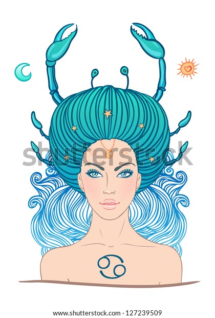 Illustration Cancer Zodiac Sign Beautiful Girl Stock Vector (Royalty ...