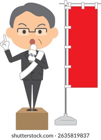 Ilustração de um candidato dando um discurso de rua