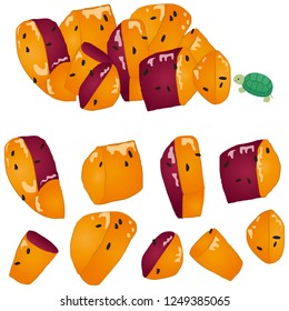 Illustration of the candied sweet potato and tortoise