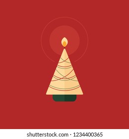 
Illustration of candle with christmas theme. Flat design for holidays celebrations. Red background and candle in Christmas tree format.
