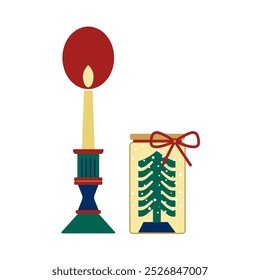 una ilustración de candelabros, velas y regalos de Navidad, concepto de Navidad Ilustración vectorial