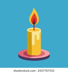 Illustration of a candle on a blue background depicted in vector graphics in vector style.