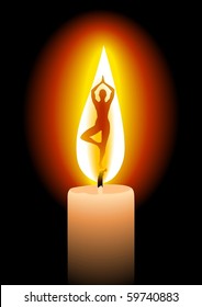 Illustration of a candle with woman silhouette doing yoga, a concept illustration of serenity