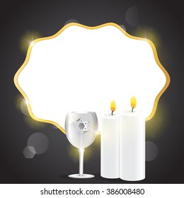 Illustration of candles and kiddush cup with copy space.