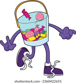 illustration of a candy basket walking happily