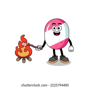 Illustration of candy burning a marshmallow , character design
