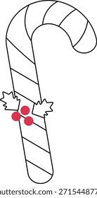 Ilustración de un bastón de caramelo con rayas rojas y blancas, decorado con hojas de acebo y bayas, evocando el espíritu de Navidades y celebraciones navideñas