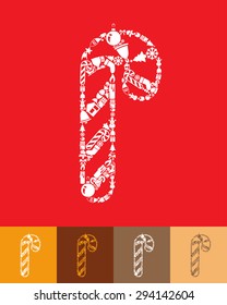 illustration of the candy cane with icons composition