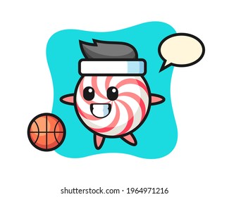 Illustration of candy cartoon is playing basketball, cute style design for t shirt, sticker, logo element