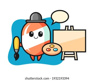 Illustration of candy mascot as a painter