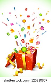 illustration of candy popping out of gift box