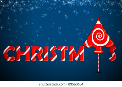 illustration of candy in shape of christmas tree on starry background