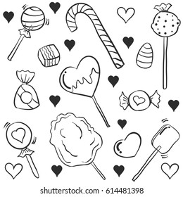 Illustration of candy various doodles