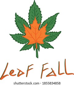 Illustration of cannabis leaf behind maple leaf in vector with sign