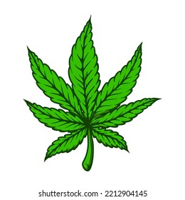 Ilustración de la hoja de cannabis. Elemento de diseño para afiche, camiseta, cartel. Ilustración del vector