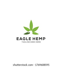 Illustration of cannabis leaf with a eagle head made from negative space art design.