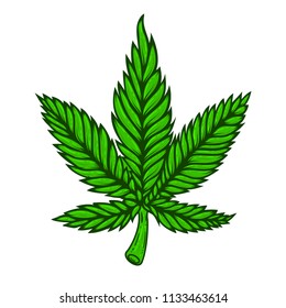 Illustration of cannabis leaf on white background. Design element for poster, card, banner, t shirt. Vector image