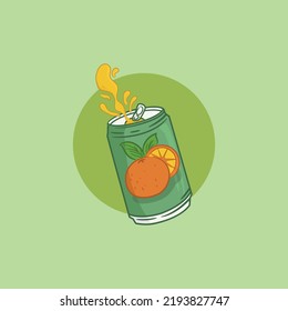 Illustration of canned drink with orange flavor on green background