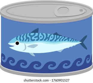 Illustration of canned mackerel with a picture of one mackerel in the center