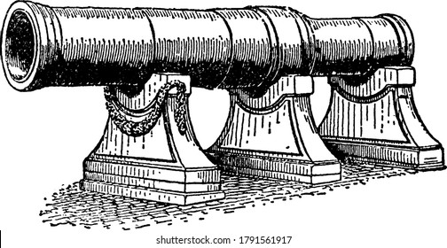 An illustration of a cannon, vintage line drawing or engraving illustration