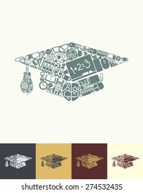 illustration of the cap with icons composition