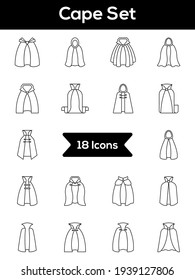 Illustration Of Cape Icon Set In Flat Style.