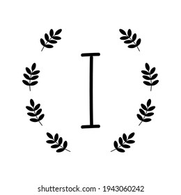 An illustration of capital letter I. Alphabet with floral wreath. Isolated on white.