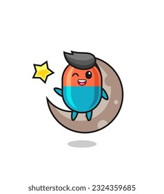 illustration of capsule cartoon sitting on the half moon , cute style design for t shirt, sticker, logo element