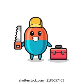 Illustration of capsule character as a woodworker , cute style design for t shirt, sticker, logo element