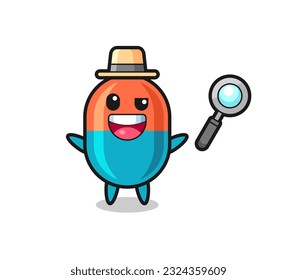 illustration of the capsule mascot as a detective who manages to solve a case , cute style design for t shirt, sticker, logo element