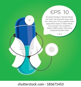 Illustration of a capsule Pill wearing lab coat and stethoscope