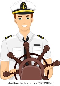 Illustration of a Captain Behind the Wheel