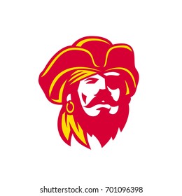 Illustration of a captain Buccaneer, privateer or pirate from  the Caribbean Sea during the 17th and 18th centuries looking up done in retro style.