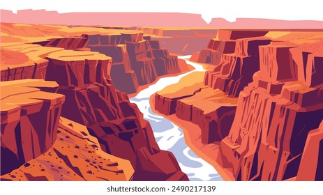 Die Illustration fängt die atemberaubende Weite des Grand Canyon ein, die die beeindruckende Schönheit und Erhabenheit dieses Naturwunders vermittelt und die Zuschauer dazu einlädt, seine zeitlose Pracht zu bestaunen