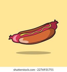 The illustration captures the details of a classic hotdog, complete with a bun, sausage, and condiments that create a whimsical appearance and a delicious taste.