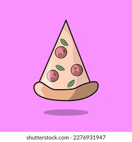 The illustration captures the details of a classic pizza slice, complete with melted cheese, tomato sauce, and toppings that create a whimsical appearance and a delicious taste.