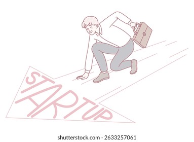 Una ilustración que captura la energía de lanzar una empresa emergente, mostrando ambición e impulso implacable