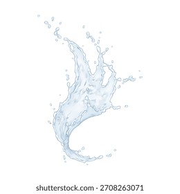 Ilustración que captura un chapoteo vibrante de agua sobre fondo blanco, destacando el movimiento fluido y el detalle en cada gotita, simbolizando la frescura.