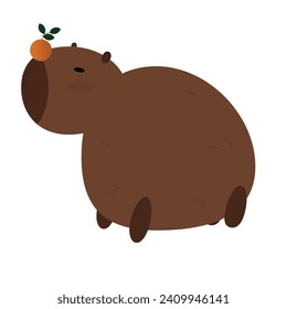 ilustración de un capibara sosteniendo una naranja sobre su nariz