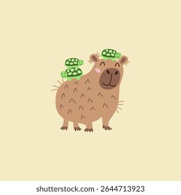 Ilustração de uma capivara em um fundo amarelo claro.