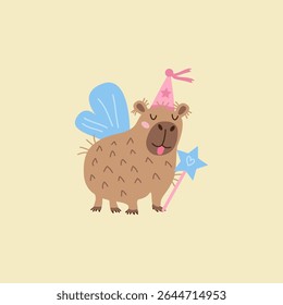 Illustration of a capybara on a light yellow background.