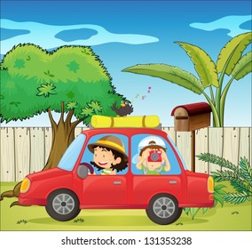 Illustration of a car at the backyard