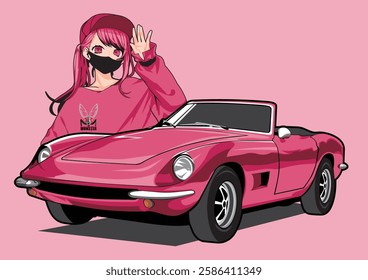 illustration of a car with a beautiful girl.
This image is very suitable for screen printing on t-shirts or other things.