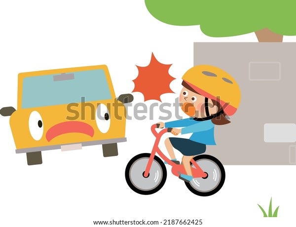 Illustration of a\
car and bicycle rider jumping\
out