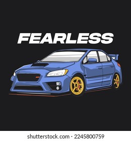 illustration car blue in dark background for tshirt design