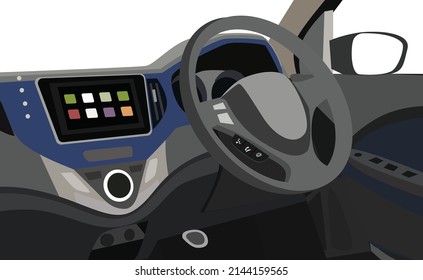 Illustration of the car cabin along with a demo with the seller. Vector Flat Illustration