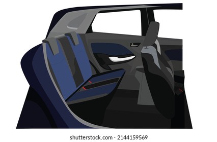Illustration of the car cabin along with a demo with the seller. Vector Flat Illustration
