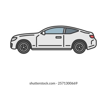 Illustration of a car coupe (color line drawing) seen from the side.